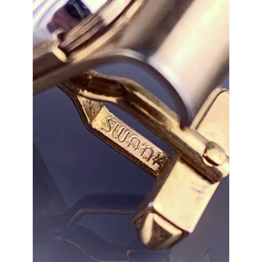 Oblong Modern Silver Gold Tone Cufflinks Diagonal Stripes Swank Vintage